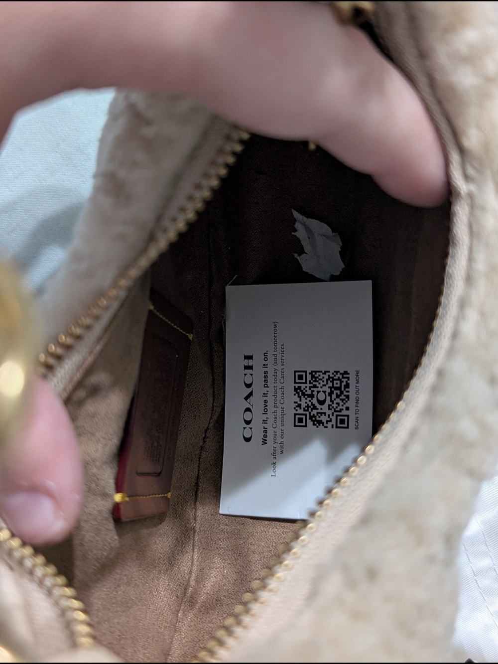 Coach Cozy Shearling Crescent Shoulder Bag in Cream - Picture 8 of 8